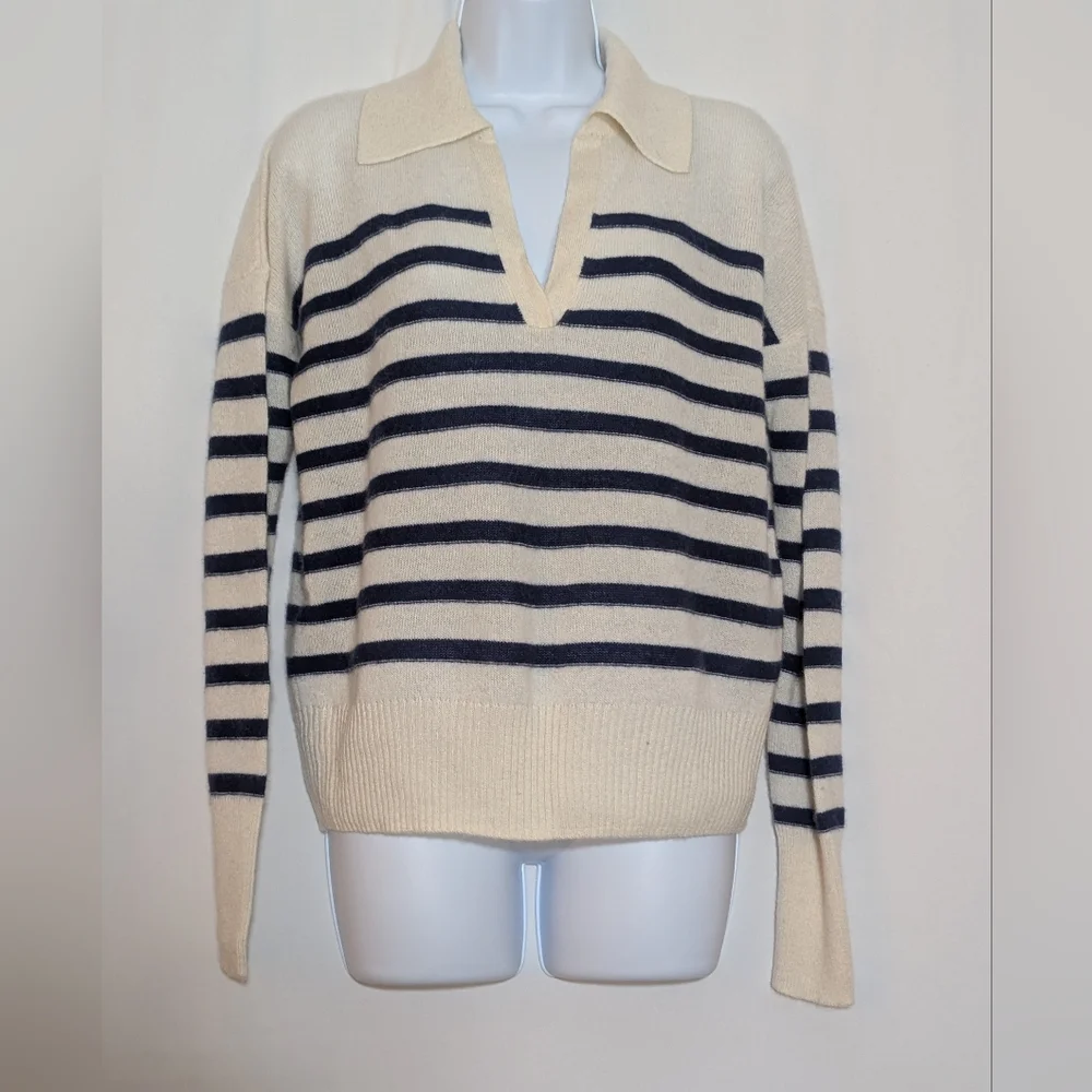 Vineyard Vines Cream and Black Striped V-Neck Sweater - Picture 5 of 10